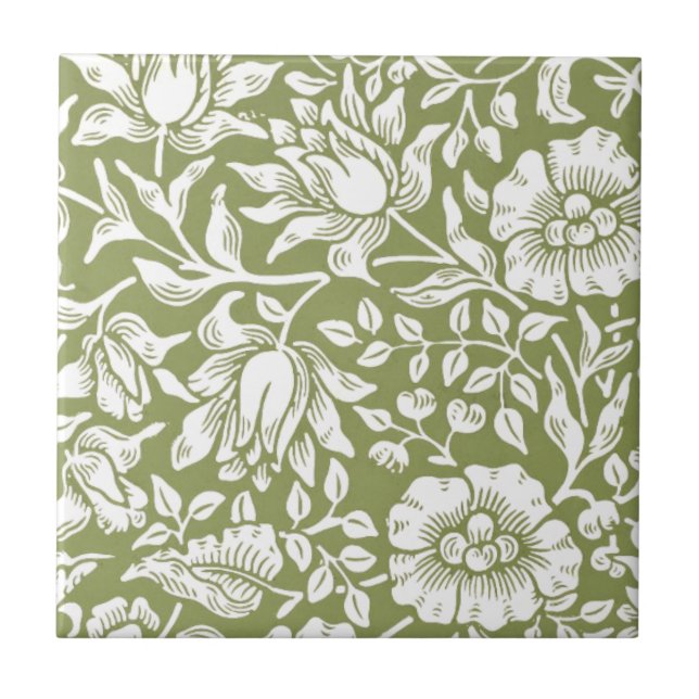 William Morris Mallow Green Pattern Tile (Front)