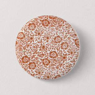 William Morris Mallow Pattern: Terracotta Floral 6 Cm Round Badge