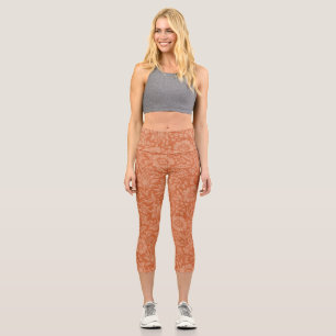 William Morris Mallow Pattern: Terracotta Floral Capri Leggings