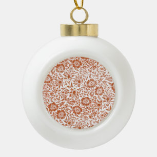 William Morris Mallow Pattern: Terracotta Floral Ceramic Ball Christmas Ornament