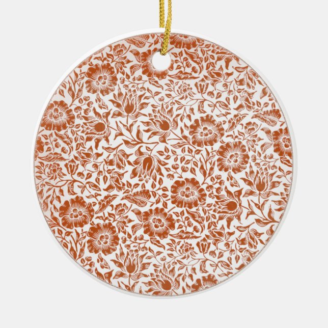 William Morris Mallow Pattern: Terracotta Floral Ceramic Tree Decoration (Front)