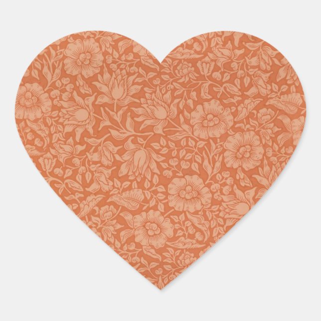 William Morris Mallow Pattern: Terracotta Floral Heart Sticker (Front)
