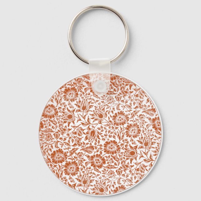 William Morris Mallow Pattern: Terracotta Floral Key Ring (Front)