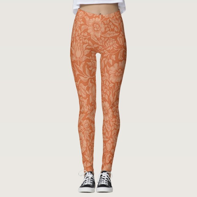 William Morris Mallow Pattern: Terracotta Floral Leggings (Front)