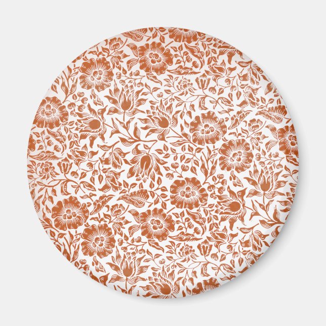 William Morris Mallow Pattern: Terracotta Floral Magnet (Front)