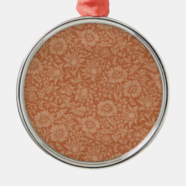 William Morris Mallow Pattern: Terracotta Floral Metal Tree Decoration (Front)