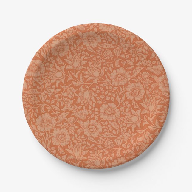 William Morris Mallow Pattern: Terracotta Floral Paper Plate (Front)