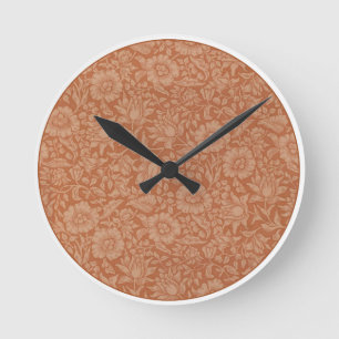 William Morris Mallow Pattern: Terracotta Floral Round Clock