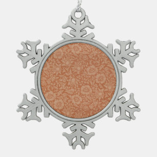 William Morris Mallow Pattern: Terracotta Floral Snowflake Pewter Christmas Ornament