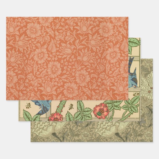 William Morris Mallow Pattern: Terracotta Floral Wrapping Paper Sheet (Set)