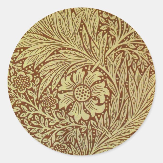 William Morris Marigold Antique Flower Pattern Classic Round Sticker (Front)