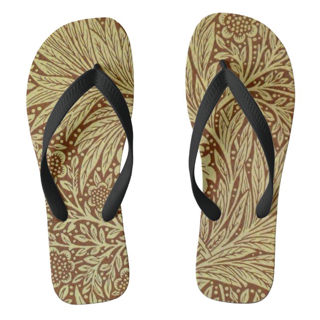 William Morris Marigold Antique Flower Pattern Flip Flops (Footbed)