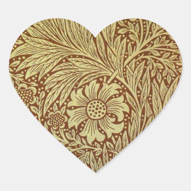 William Morris Marigold Antique Flower Pattern Heart Sticker (Front)