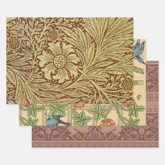 William Morris Marigold Antique Flower Pattern Wrapping Paper Sheet (Set)