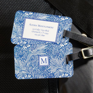 William Morris Marigold Blue Monogram Luggage Tag