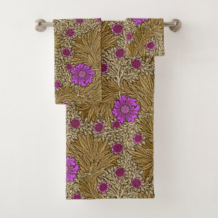 William Morris Marigold, Brown, Beige and Violet Bath Towel Set