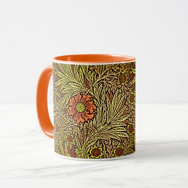 William Morris Marigold, Copper Brown and Orange  Mug (Front Left)