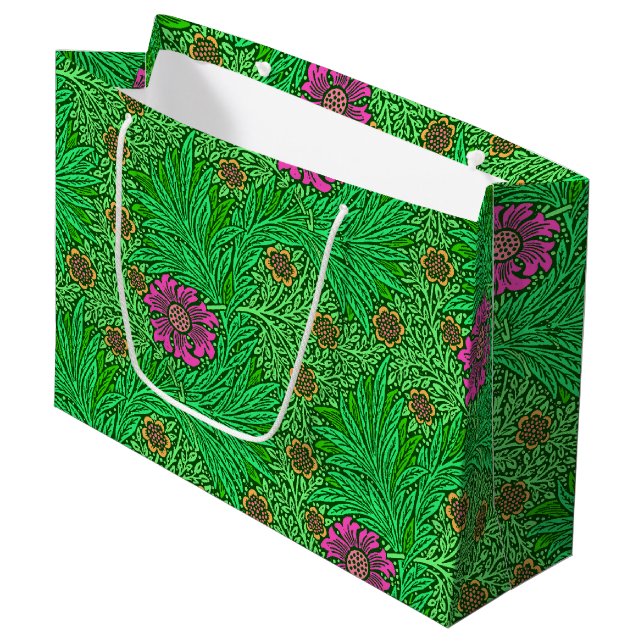 William Morris Marigold, Emerald Green & Fuchsia Large Gift Bag (Front Angled)
