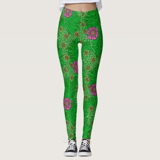 William Morris Marigold, Emerald Green & Fuchsia Leggings (Front)