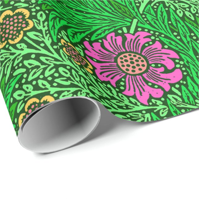 William Morris Marigold, Emerald Green & Fuchsia Wrapping Paper (Roll Corner)
