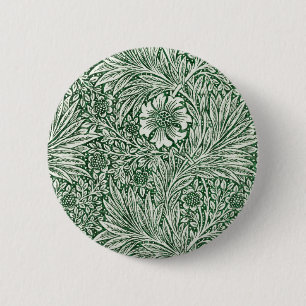 william morris marigold green floral flower 6 cm round badge