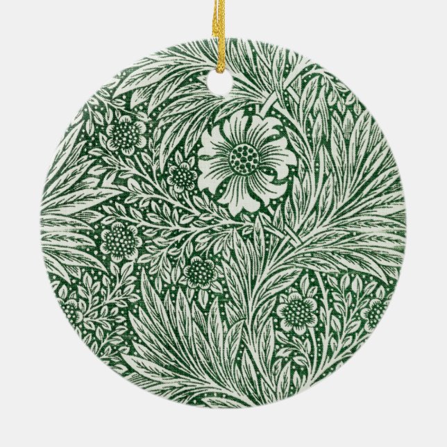 william morris marigold green floral flower ceramic tree decoration (Back)