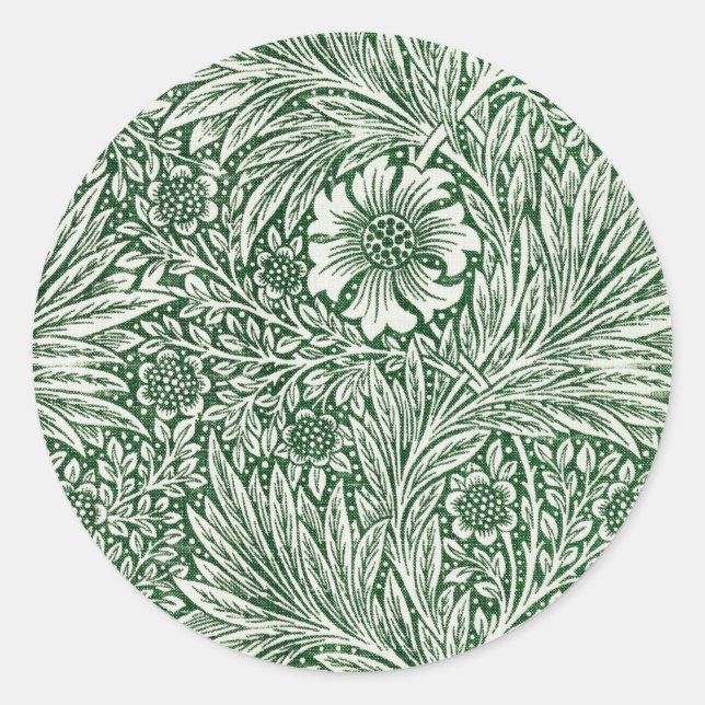 william morris marigold green floral flower classic round sticker (Front)