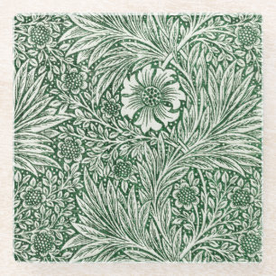 william morris marigold green floral flower glass coaster
