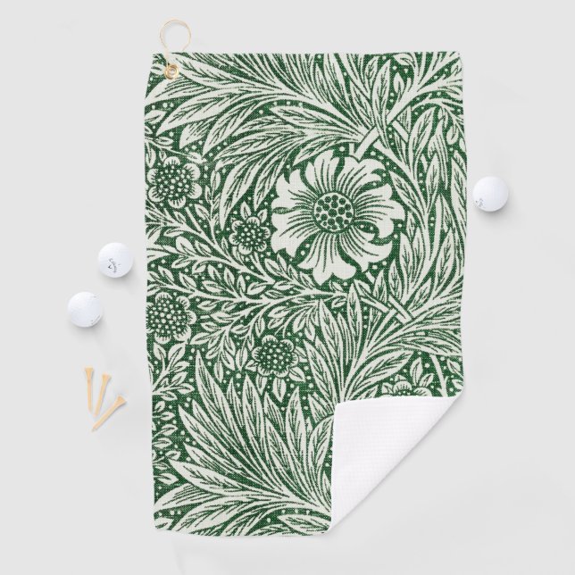 william morris marigold green floral flower golf towel (InSitu)