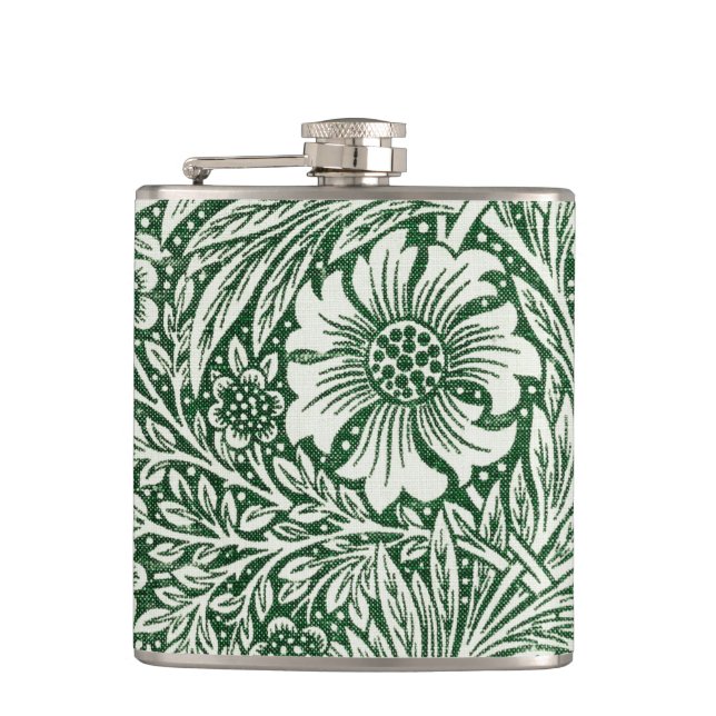 william morris marigold green floral flower hip flask (Front)