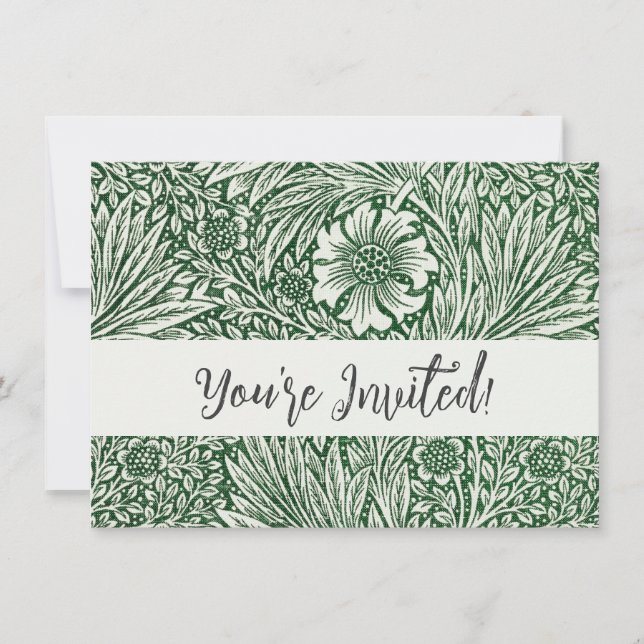 william morris marigold green floral flower invitation (Front)