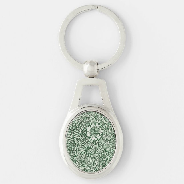 william morris marigold green floral flower key ring (Front)