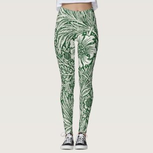william morris marigold green floral flower leggings