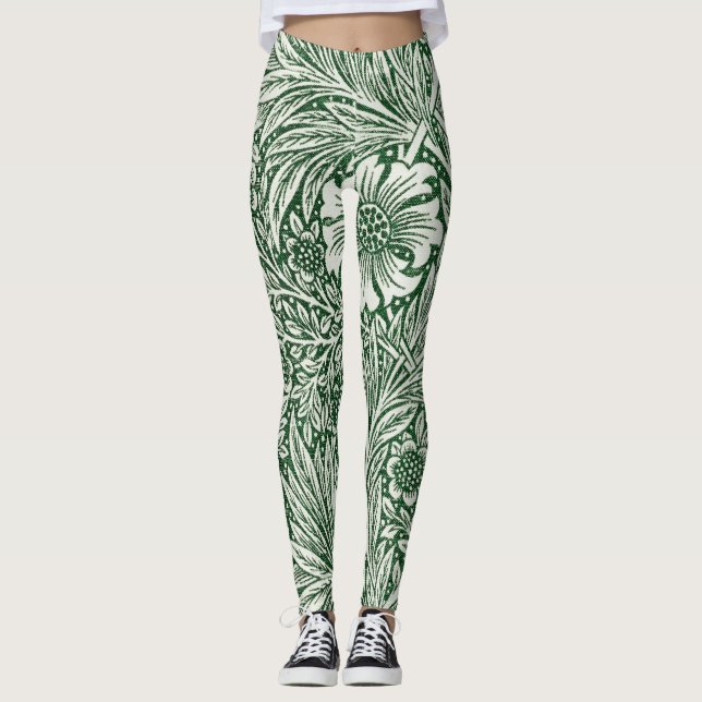 william morris marigold green floral flower leggings (Front)