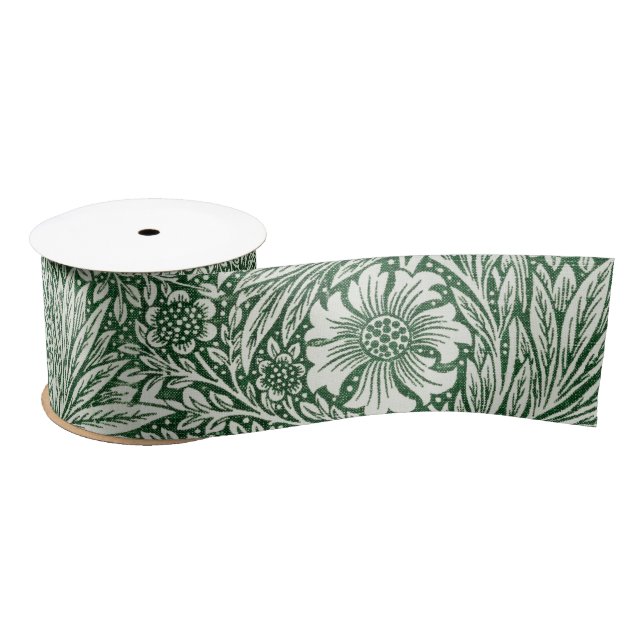 william morris marigold green floral flower satin ribbon (Spool)