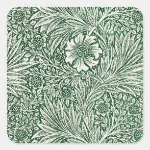 william morris marigold green floral flower square sticker