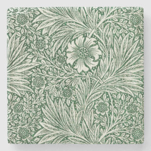 william morris marigold green floral flower stone coaster