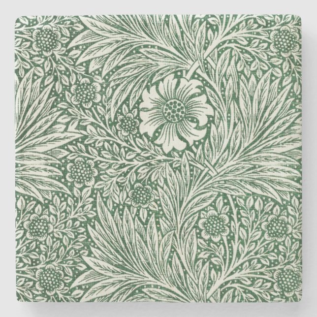 william morris marigold green floral flower stone coaster (Front)
