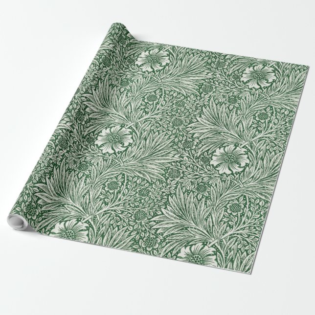 william morris marigold green floral flower wrapping paper (Unrolled)