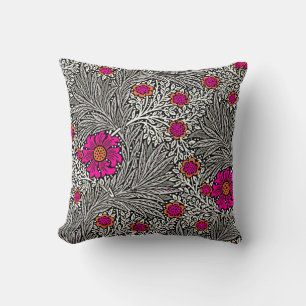 William Morris Marigold, Grey / Grey, and White Cushion