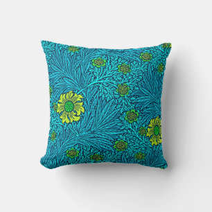 William Morris Marigold, Turquoise & Cobalt Blue Cushion