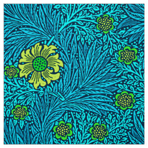 William Morris Marigold, Turquoise & Cobalt Blue Fabric
