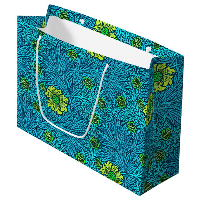 William Morris Marigold, Turquoise & Cobalt Blue Large Gift Bag (Front Angled)