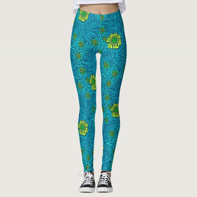 William Morris Marigold, Turquoise & Cobalt Blue Leggings (Front)