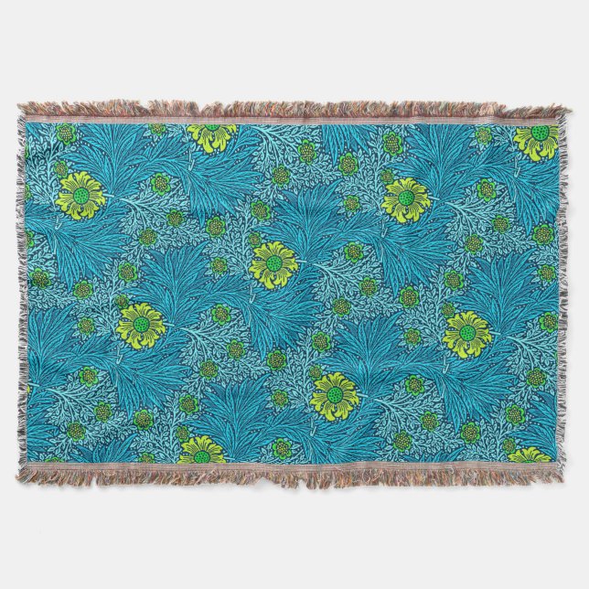 William Morris Marigold, Turquoise & Cobalt Blue Throw Blanket (Front)
