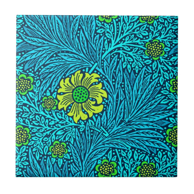William Morris Marigold, Turquoise & Cobalt Blue Tile (Front)