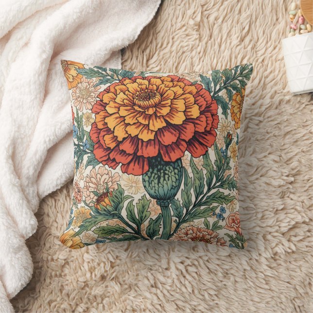 William Morris marigold Vintage floral Cushion (Blanket)
