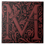 William Morris Maroon Monogrammed Letter M Tile<br><div class="desc">Art Nouveau monogrammed tile designs by William Morris are the prefect arts and craft touch to add to your antique fireplace,   
These initial tiles come in all the letters of the alphabet and are the prefect vintage floral.</div>