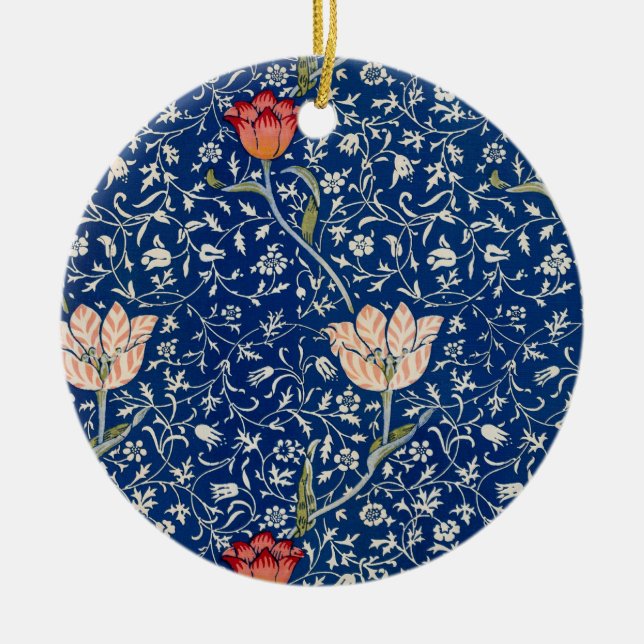William Morris Medway Blue Floral  Ceramic Tree Decoration (Front)