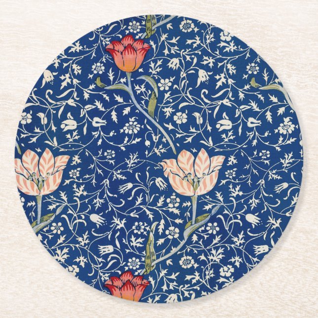 William Morris Medway Blue Floral  Round Paper Coaster (Front)
